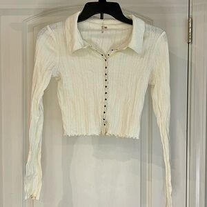 Free People Cream Button-Down Cropped Shirt